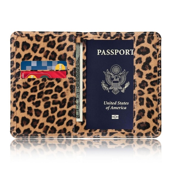 Vegan Leather Leopard Passport Cover Holder Case - Picture 3 of 8